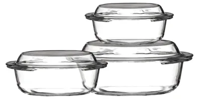 3er-Set Glasbehälter mit Deckel, Borosilikatglas, klar