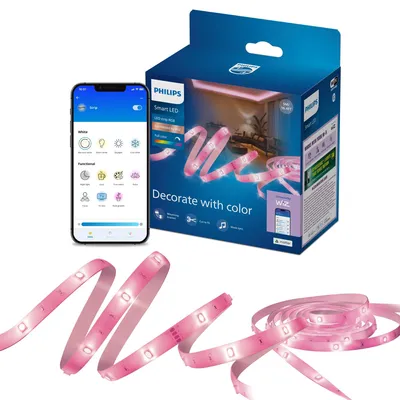 Productafbeelding van Philips Smart RGB LED-lichtstrip, 5 meter, Type C, aangesloten via WiZ, Wi-Fi/Bluetooth, Wit, Wi-Fi 4 (802.11n), 802.11b, 802.11g, LED, Kunststof, Meer informatie