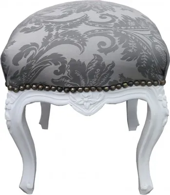Produktbild von Casa Padrino Barock Sitzhocker Grau Muster / Weiß Höhe 40 cm, Breite 35 cm - Barock Möbel