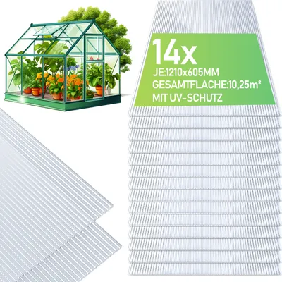 Obrázok produktu pre TolleTour 14x dvojstenné fólie 4mm rezateľné 121x60,5cm polykarbonát 10,25m² UV odolné číre dvojstenné fólie skleníkové fólie viacstenné fólie