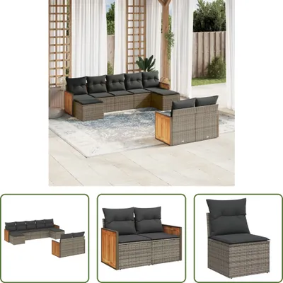 Produktbild von The Living Store 9-tlg. Garten-Sofagarnitur mit Kissen Grau Poly Rattan
