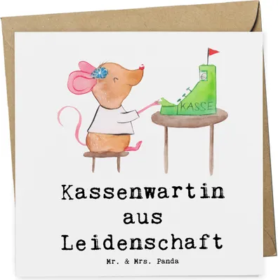 Produktbild von Mr. & Mrs. Panda Grußkarte Kassenwartin Leidenschaft - Weiß - Geschenk, Spruch, Verein, Lustig, Witzig, Glückwunschkarte, doppelkarte, faltkarte, Klappkarte, anlasskarte