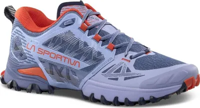 Trailrunning-Schuhe für Damen; Modell "Bushido III Woman Gtx" von La Sportiva in lila und rot.