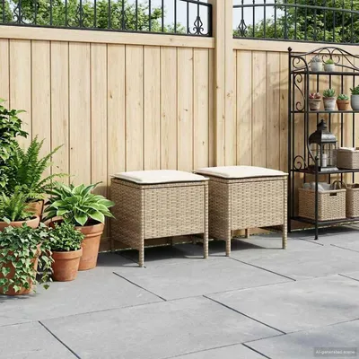 Produktbild von Möbel Garten-Fußhocker 2 Stück Beige und Creme 38 x 38 x 45 cm - Gartenstühle &50479