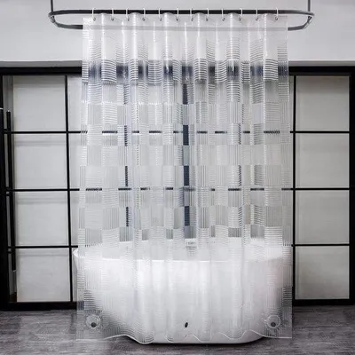 Produktbild von Famanu Duschvorhang Transparent 180x200 cm - Wasserfest Antischimmel EVA mit 3 Magneten und 12 Haken