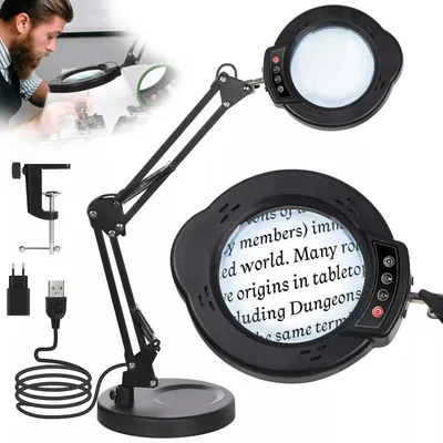 Produktbild von 10X Lupe mit Licht, LED Beleuchtete Lupe mit Licht und Ständer, für Handwerk Hobby Malerei Schließen Arbeit