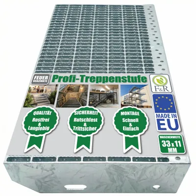 Produktbild von Metallstufe 1000x270 mm Gitterroststufen Metall Stufe Treppenstufen verzinkt 33x11mm