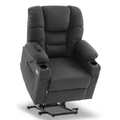 A dark gray recliner chair with a lift assist mechanism, shown against a white background.