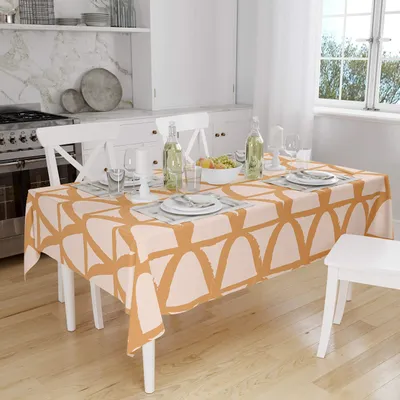 Tischdecke 140x160 cm, Polyester, wasserabweisend, orange/weiß
