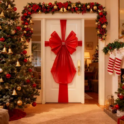 Immagine prodotto di Fiocco di Natale rosso per porta 40 cm x 50 cm, ideale per decorazioni natalizie