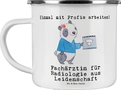 Produktbild von Mr. & Mrs. Panda Emaille Tasse Fachärztin für Radiologie Leidenschaft - Weiß - Geschenk, Teetasse, Becher, Haferl, Pott, Kaffeepott