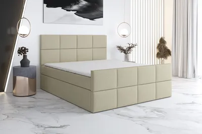 Produktbild von Boxspringbett CAPRIO 180x200 mit 2 Bettkästen, Bonell-Matratze und Topper. Farbe: Beige