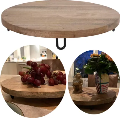 Produktbild von LS-LebenStil XL Mango Serviertablett 30x6cm Echt-Holz 4 Füße Rustikal Braun Rund Vesperbrett Küchenbrett Servierbrett Tortenplatte Schneidebrett