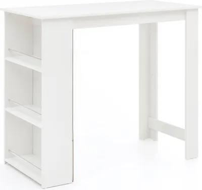Produktbild von WOHNLING Bartisch WL5.732 Weiß 120 x 107,5 x 60 cm Stehtisch Holz Küchenbartisch Bartresen mit integriertem Regal Bar-Bistrotisch Küche Rechteckig