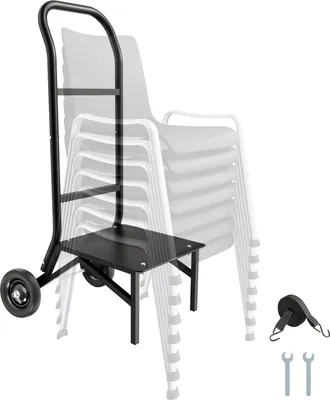 Produktbild von VEVOR Klappbarer Stuhlständer, 68 kg Tragkraft, Klappstuhlwagen zum Stapeln von 10 Stühlen, multifunktionaler Stuhlwagen aus Metall mit Gummirädern, Stuhlhalter zum Schieben, Mattschwarz