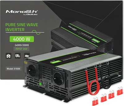 Produktbild von Qoltec Monolith Spannungswandler | 2000W | 4000W | 24V auf 230V | Reiner Sinus