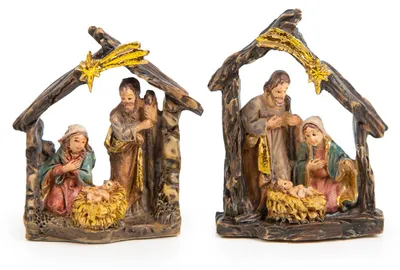 2 Mini-Krippen, Tischkrippe, Weihnachtskrippe, 5 cm, Heilige Familie