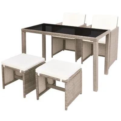 Produktbild von 5-tlg. Garten-Essgruppe mit Auflagen Poly Rattan Beige