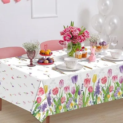 Produktbild von Tafelloper aus Blumenmaterial | Dekoration für Ostertisch und Babyshower - 137 x 274 cm | Ideal für Ostern und Geburtstagsfeiern