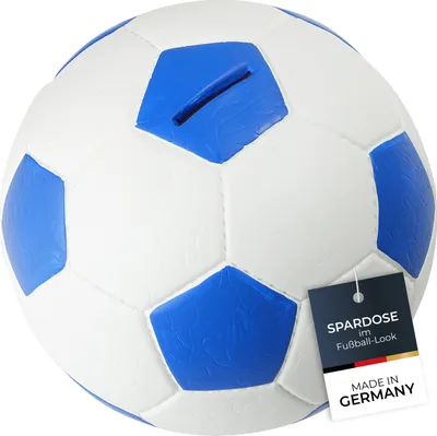 Produktbild von HMF 4790 Spardose Fußball in Lederoptik, 15 cm, Blau-Weiß