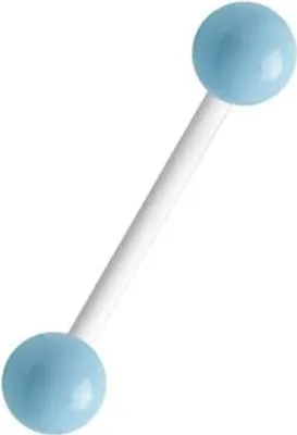 Immagine prodotto di Piercing alla lingua Bioplast Piercing a manubrio in bianco con 2 sfere in acciaio inox da 5 mm smaltate in azzurro - F-EBRB.WH-LBL 1,6 mm - 16,0 millimetri