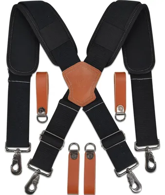 Image de Bretelles en cuir pour hommes, conçues pour porter une ceinture à outils, rembourrées, avec des crochets métalliques et des anneaux en D
