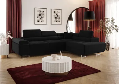 Produktbild von Ecksofa Schlafsofa Sofa MONARO Stoff Poso Schwarz Ottomane Rechts