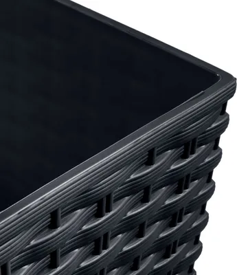 URBNLIVING Blumentopf Rattan-Design – Für Innen & Außen, Quadratisch Klein, Schwarz, Aus Robustem Kunststoff
