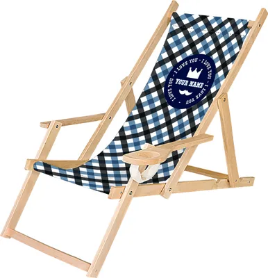 Produktbild von Holz Liegestuhl Personalisierbar Klappbar Klappliegestuhl mit Armlehne und Getränkehalter Strandstuhl Motiv Blau Kariert [119]