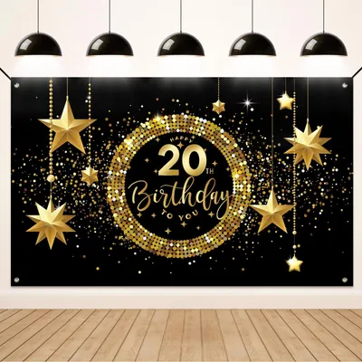 20. Geburtstag Banner, Happy Birthday Deko, 180 x 110 cm, Schwarz Gold