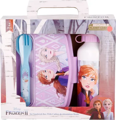 Produktbild von Alu-Trinkflasche & Brotdose mit Besteck | Disney Frozen | Lunch-Box