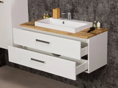 Produktbild von Quentis Badmöbel-Set Susan 100 cm, weiß, eiche, Waschtischunterschrank montiert
