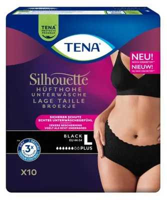 Zdjęcie produktu dla 30 sztuk bielizny biodrówki TENA Silhouette rozmiar L, czarne