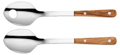 Produktbild von Schwertkrone® Salatbesteck aus Edelstahl & Olivenholz – 2-teiliges Salatlöffel Set, rostfrei, hochwertiges Servierbesteck für Salat, Pasta & Gemüse, 25 cm
