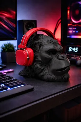Productafbeelding van Koptelefoonhouder 20 x 18 x 15 cm, aaphoofd, zwart, voor gaming setup