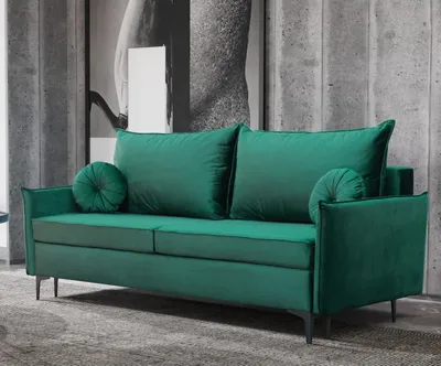 Produktbild von Schlafsofa LEA Sofa mit Schlaffunktion und Bettkasten, Klappsofa, Schlafcouch mit Füßen aus Metall, Couch in Frabe: Grün, Veloursstoff
