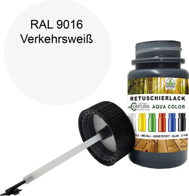 Produktbild von Reparaturlack Lackstift RAL Lack Pinselflasche 50ml. Farbe Holz Metall Möbel Auto Bad Retuschierlack - RAL 9016 Verkehrsweiß