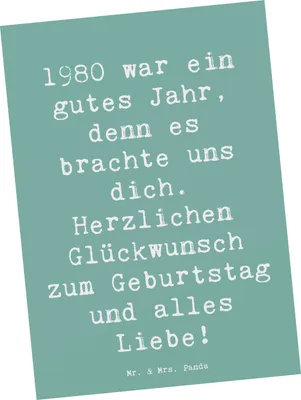 Produktbild von Mr. & Mrs. Panda Postkarte Spruch 1980 Geburtstag - Meeresbrise - Geschenk, Geburtstagsgeschenk, Postkarten, alles Liebe, Glückwunsch, feiern, handgefertigte Geschenke