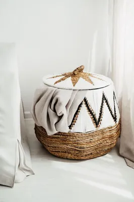 Image de Panier en macramé blanc L en feuille de bananier