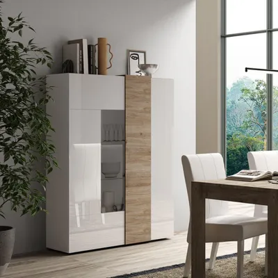 Immagine prodotto di Vetrina 2 ante Sabry colore bianco lucido rovere Kadiz