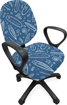 Produktbild von ABAKUHAUS Surfbrett Bürostuhl Schonbezug, Ozean-Wellen-Gekritzel, dekorative Schutzhülle aus Stretchgewebe, Blau Weiss
