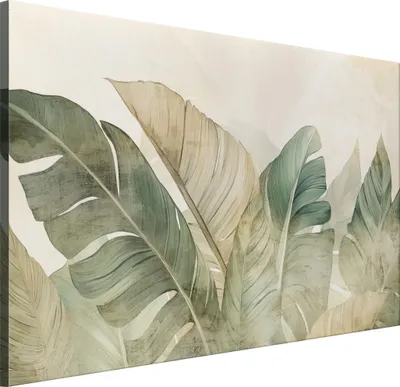 Produktbild von LUMASOUL Leinwand Bilder 120x80 cm, Leinwandbild Blätter Motiv, Wandbilder Holzrahmen und Webstuhl Wohnzimmer und Schlafzimmer, 1 teilig