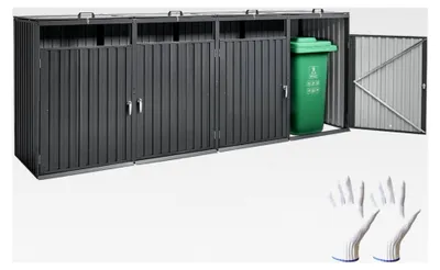 Produktbild von Mülltonnenbox für 4x 240 L Mülltonnen, Müllcontainer aus verzinktem Stahl für den Außenbereich, Mülltonnenverkleidung für Garten, Hinterhof und Terrasse