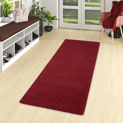 Produktbild von Hochflor Velours Läufer Teppich Mona Weinrot, Größe:80x320 cm
