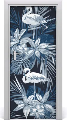 Produktbild von Tulup Türaufkleber 85x205 cm Dekorative Aufkleber Selbstklebend Wasserdichte Tapete Abnehmbar Schlafzimmer Wohnzimmer Wohnkultur - Blumen und Flamingos