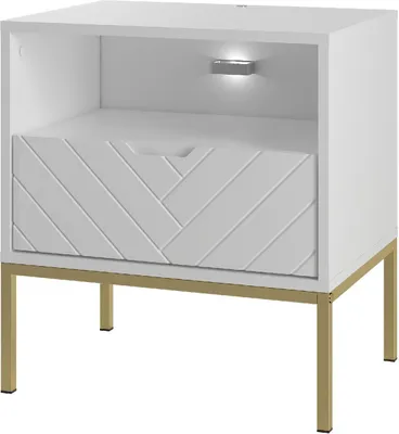 Produktbild von Nachttisch BRIZZI 04 Weiß mit Gold Metallrahmen Nachtschrank mit Schubladen Kleine Schrank Schlafzimmer