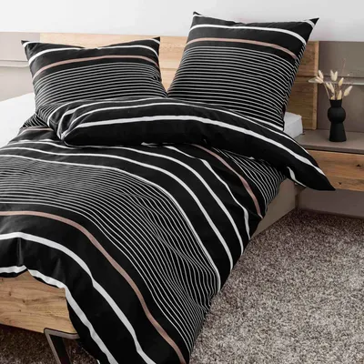 Produktbild von Janine Mako-Satin Bettwäsche J.D. 87105 nougat schwarz 155x220 cm + 80x80 cm