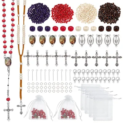 Rosenkranz-Bastelset, 1240 Teile, Holzperlen, Anhänger