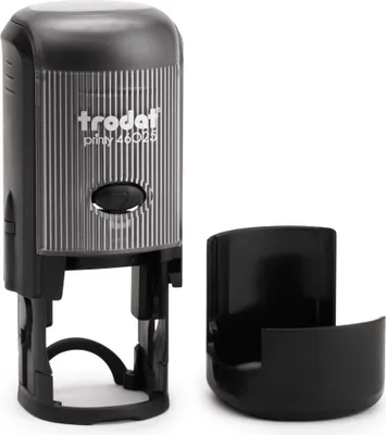 Produktbild von Trodat runder PRINTY 46025, rund max. 25 mm, Gehäuse schwarz, individuelle Stempelplatte mit Ihrem Wunschtext, Stempelkissen schwarz