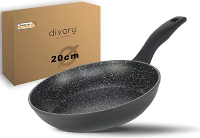 Image de Poêle à frire DIVORY 20 cm pour induction – Poêle universelle antiadhésive adaptée à tous les types de cuisinières – Poignées sûres, lavable au lave-vaisselle (noir, 20 cm)